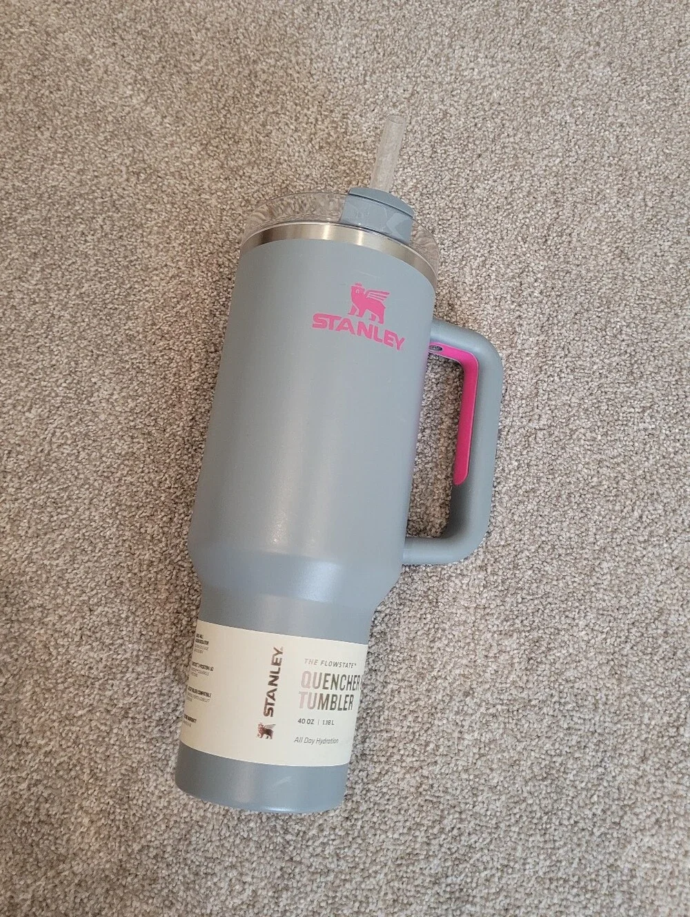 Stanley Quencher Flowstate Gray and Pink Insulated Tumbler NEW